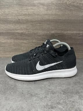 Nike Free RN Flyknit Running Shoes Womens Size 8 Black White 831070-001